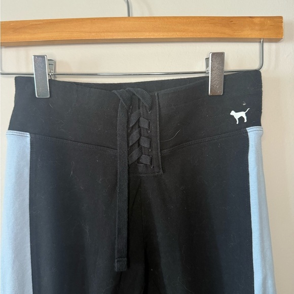 2016 Victoria's Secret PINK Black Yoga Leggings – Blue Stripe & Corset Waist - Picture 2 of 5